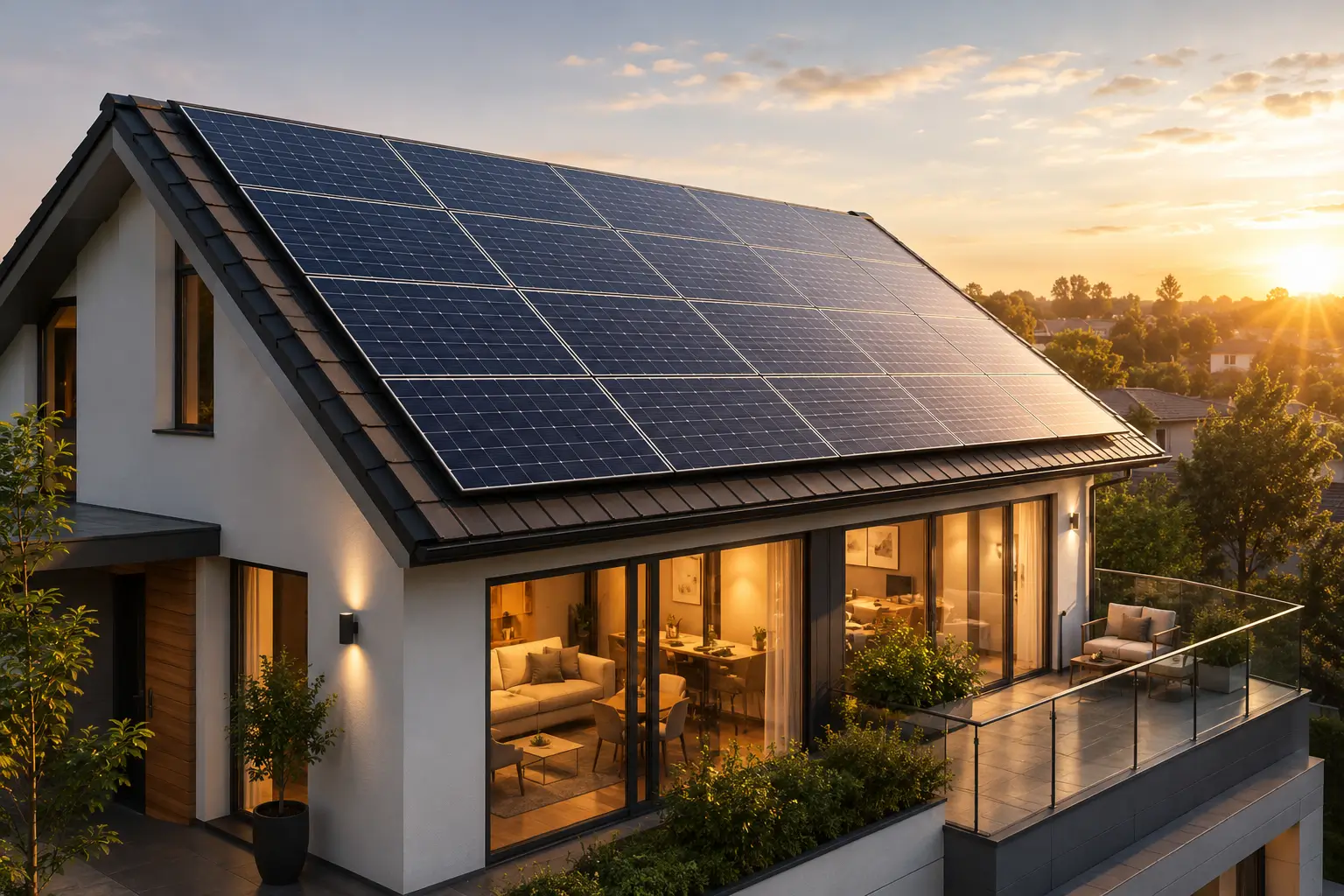 Modern home powered by rooftop solar panels